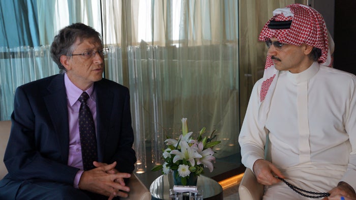 "Bill Gates and His Royal Highness Alwaleed bin Talal at the Global Vaccine Summit in Abu Dhabi" 