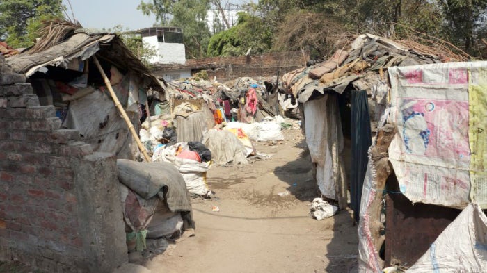 "Makeshift homes in Uttar Pradesh, India" 