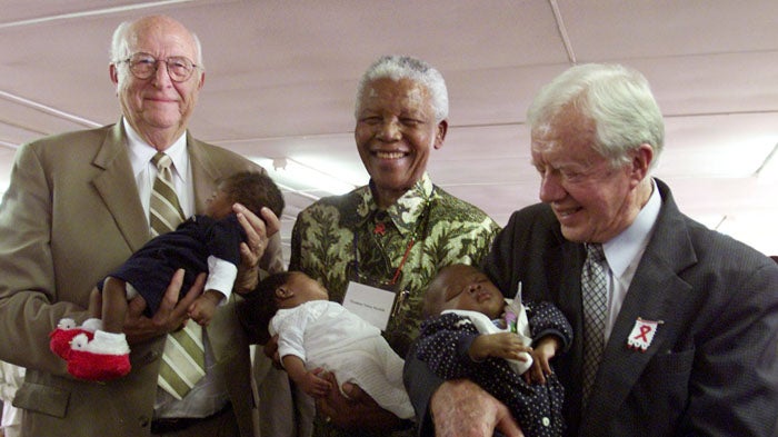"Nelson Mandela with Bill Gates, Sr., and former President Jimmy Carter" 