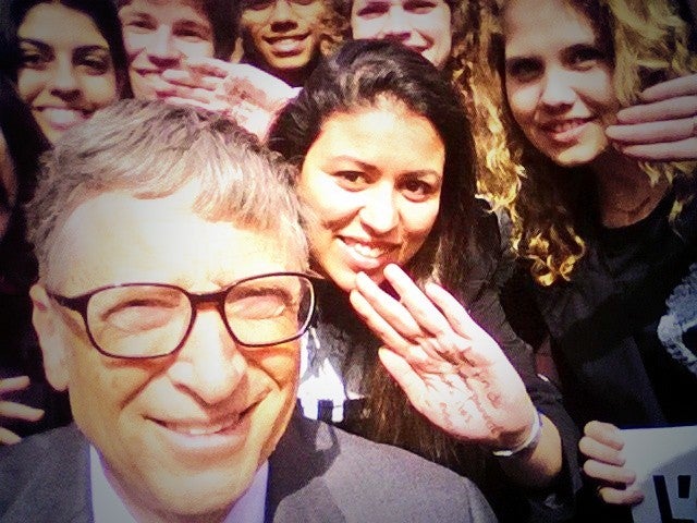 "Bill Gates take a selfie in Paris with Youth Ambassadors from the ONE Campaign" 